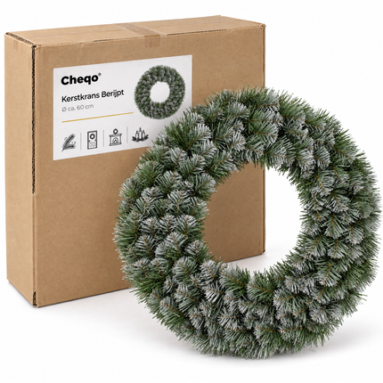 infographic opus55 verpakking - Cheqo® Kerstkrans 60 cm met Witte Naaldpuntjes en Zachte Naalden