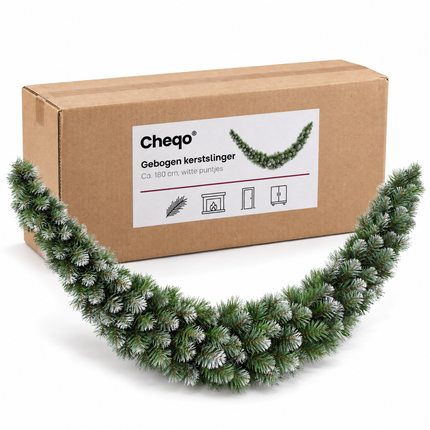 infographic opus55 verpakking - Cheqo® Kerstslinger 180 cm Groen Gebogen met Witte Puntjes