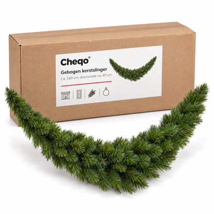 infographic opus55 verpakking - Cheqo® Kerstslinger 180 cm Groen Gebogen zonder Verlichting