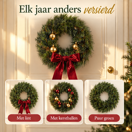 infographic opus55 infographic 5 - Cheqo® Kerstkrans 90 cm met Witte Naaldpuntjes zonder Verlichting