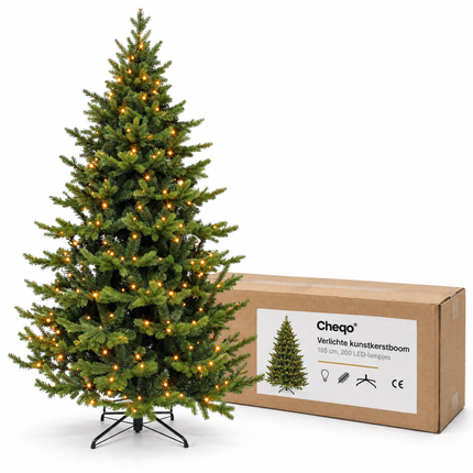 infographic opus55 verpakking - Cheqo® Kunstkerstboom 185 cm met Verlichting Extra Warm Wit