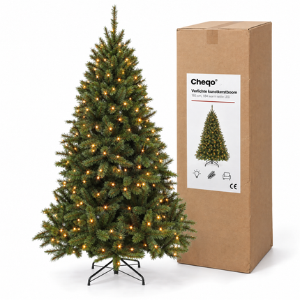 infographic opus55 verpakking - Cheqo® Kunstkerstboom 185 cm met Verlichting Warm Wit