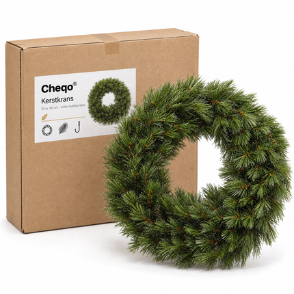 infographic opus55 verpakking - Cheqo® Kerstkrans 60 cm met Witte Naaldpuntjes zonder Verlichting