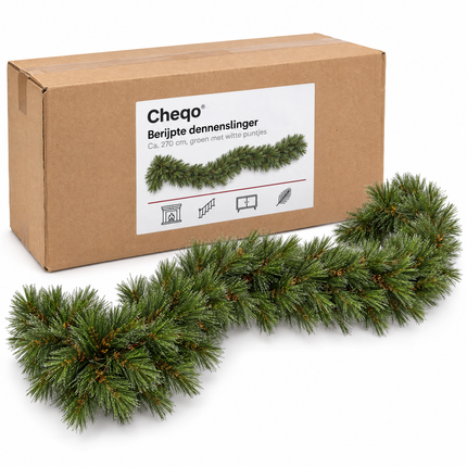 infographic opus55 verpakking - Cheqo® Kerstslinger 270 cm Groen met Witte Puntjes