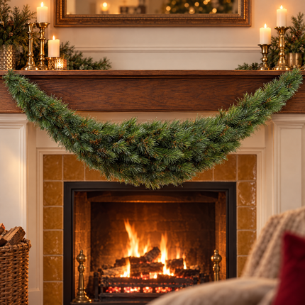 infographic opus55 hoofdafbeelding - Cheqo® Kerstslinger 180 cm Groen Gebogen met Witte Puntjes zonder Verlichting