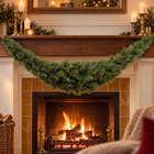 infographic opus55 hoofdafbeelding - Cheqo® Kerstslinger 180 cm Groen Gebogen met Witte Puntjes zonder Verlichting