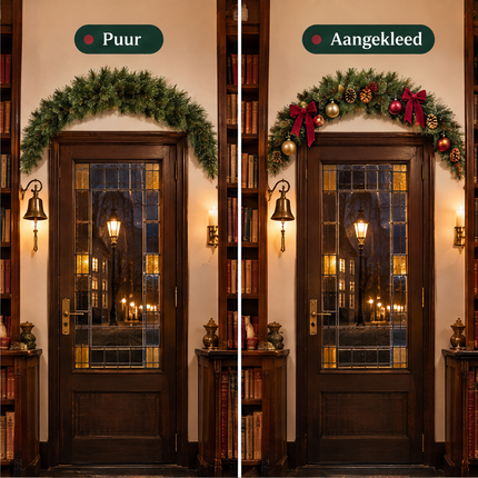 infographic opus55 infographic 3 - Cheqo® Kerstslinger 180 cm Groen Gebogen met Witte Puntjes zonder Verlichting