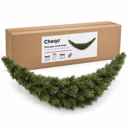 infographic opus55 verpakking - Cheqo® Kerstslinger 180 cm Groen Gebogen met Witte Puntjes zonder Verlichting