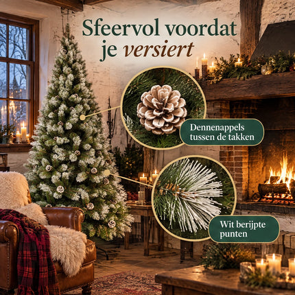 infographic opus55 infographic 1 - Cheqo® Kunstkerstboom 185 cm met Witte Naaldpuntjes en Dennenappels
