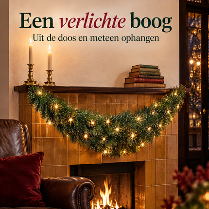 infographic opus55 infographic 1 - Cheqo® Kerstslinger 180 cm Groen Gebogen met Witte Puntjes en 96 LED Warm Wit