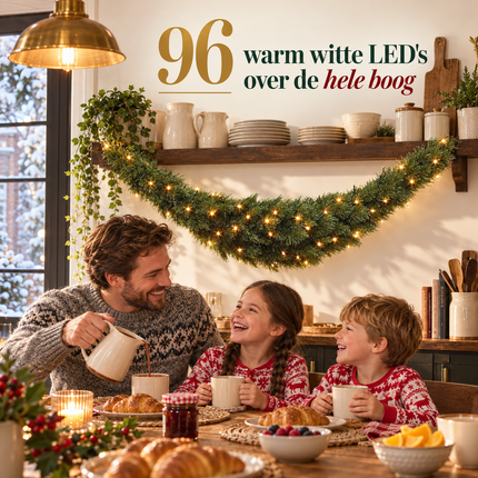 infographic opus55 infographic 2 - Cheqo® Kerstslinger 180 cm Groen Gebogen met Witte Puntjes en 96 LED Warm Wit