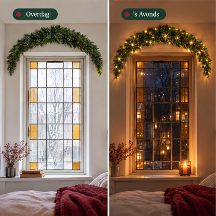 infographic opus55 infographic 4 - Cheqo® Kerstslinger 180 cm Groen Gebogen met Witte Puntjes en 96 LED Warm Wit