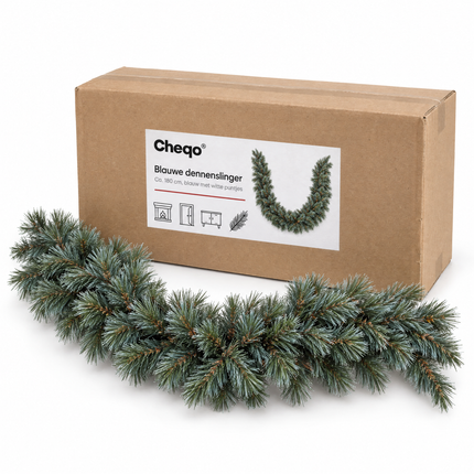 infographic opus55 verpakking - Cheqo® Kerstslinger 180 cm Blauw met Witte Puntjes