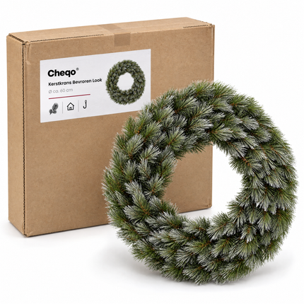 infographic opus55 verpakking - Cheqo® Kerstkrans 60 cm Groen met Bevroren Look