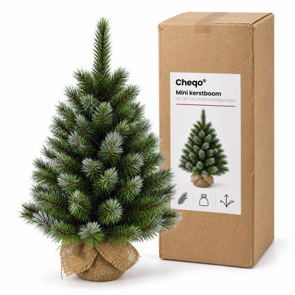 infographic opus55 verpakking - Cheqo® Mini Kerstboom 90 cm met Witte Naaldpuntjes