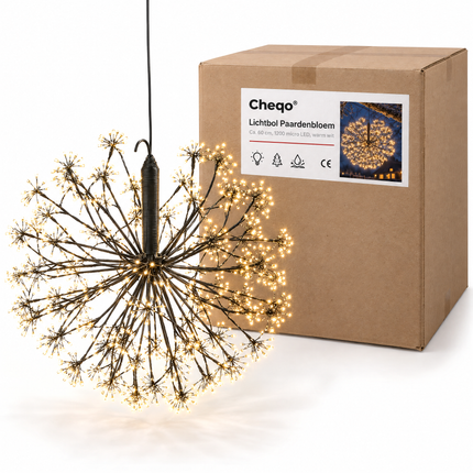 infographic opus55 verpakking - Cheqo® Lichtbol Buiten 60 cm Paardenbloem Zwart