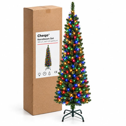 infographic opus55 verpakking - Cheqo® Smalle Kunstkerstboom 180 cm met Gekleurde Verlichting