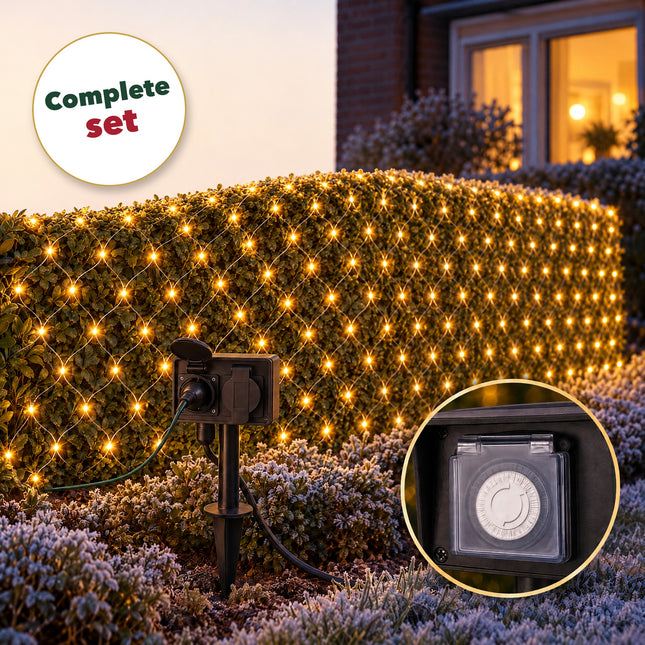 infographic opus55 hoofdafbeelding - Cheqo® Netverlichting 320 LED Warm Wit met Stekkerdoos met Timer