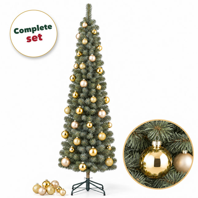 infographic opus55 hoofdafbeelding - Cheqo® Smalle Kunstkerstboom 185 cm met Kerstballen