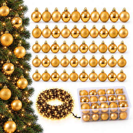 infographic opus55 hoofdafbeelding - Cheqo® Gouden Kerstballen met Opbergbox en Kerstverlichting Extra Warm Wit