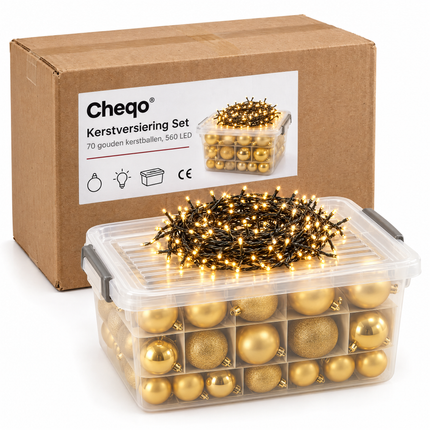 infographic opus55 verpakking - Cheqo® Gouden Kerstballen met Opbergbox en Kerstverlichting Extra Warm Wit