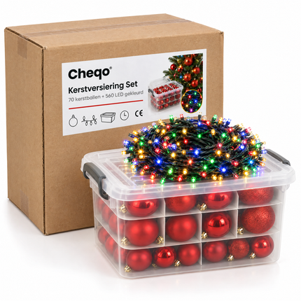 infographic opus55 verpakking - Cheqo® Rode Kerstballen met Opbergbox en Gekleurde Kerstverlichting