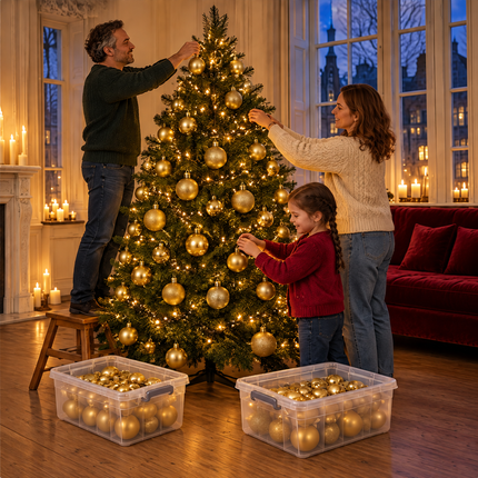 infographic opus55 infographic 6 - Cheqo® Gouden Kerstballen 140 Stuks met Clusterverlichting 700 LED Extra Warm Wit