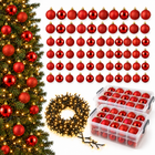infographic opus55 hoofdafbeelding - Cheqo® Rode Kerstballen 140 Stuks met Clusterverlichting 700 LED Extra Warm Wit