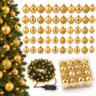 infographic opus55 hoofdafbeelding - Cheqo® Gouden Kerstballen 70 Stuks met Kerstverlichting 240 LED Extra Warm Wit