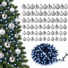 infographic opus55 hoofdafbeelding - Cheqo® Clusterverlichting 560 LED Wit met 88 Zilveren Kerstballen