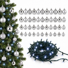 infographic opus55 hoofdafbeelding - Cheqo® Kerstballen Zilver met Kerstverlichting 180 LED Wit
