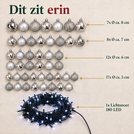 infographic opus55 infographic 1 - Cheqo® Kerstballen Zilver met Kerstverlichting 180 LED Wit