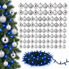 infographic opus55 hoofdafbeelding - Cheqo® Kerstverlichting 240 LED Blauw met 88 Zilveren Kerstballen