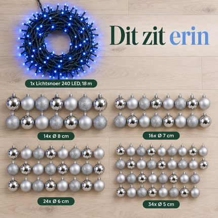 infographic opus55 infographic 1 - Cheqo® Kerstverlichting 240 LED Blauw met 88 Zilveren Kerstballen