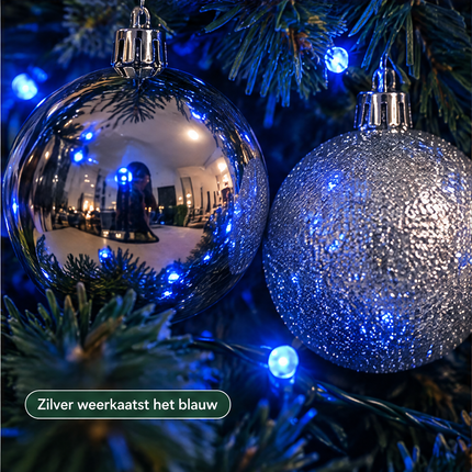 infographic opus55 infographic 5 - Cheqo® Kerstverlichting 240 LED Blauw met 88 Zilveren Kerstballen