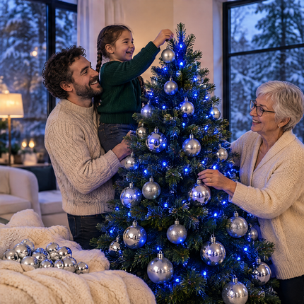 infographic opus55 infographic 6 - Cheqo® Kerstverlichting 240 LED Blauw met 88 Zilveren Kerstballen