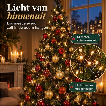infographic opus55 infographic 3 - Cheqo® Kerstballen Rood en Goud 140 Stuks met Clusterverlichting 700 LED Extra Warm Wit