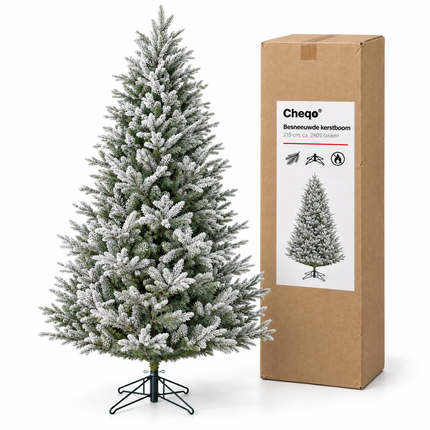 infographic opus55 verpakking - Cheqo® Kunstkerstboom 215 cm Ø145 cm met Sneeuw zonder Verlichting