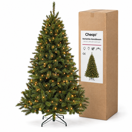 infographic opus55 verpakking - Cheqo® Kunstkerstboom 215 cm Ø125 cm met Verlichting Warm Wit