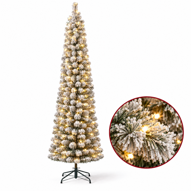 infographic opus55 hoofdafbeelding - Cheqo® Kunstkerstboom 230 cm met Sneeuw en Verlichting Warm Wit