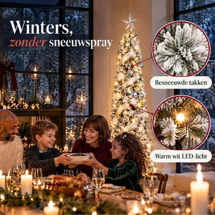 infographic opus55 infographic 3 - Cheqo® Kunstkerstboom 230 cm met Sneeuw en Verlichting Warm Wit