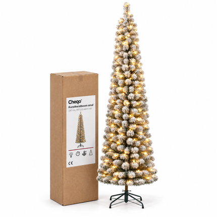infographic opus55 verpakking - Cheqo® Kunstkerstboom 230 cm met Sneeuw en Verlichting Warm Wit