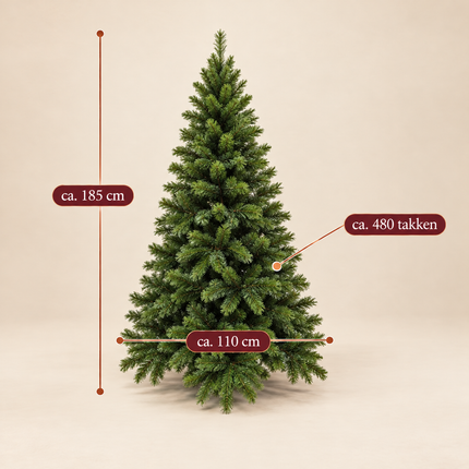 infographic opus55 infographic 3 - Cheqo® Kunstkerstboom 185 cm Ø110 cm 480 Takken zonder Verlichting