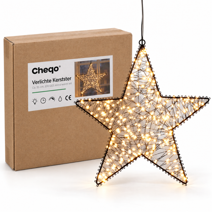 infographic opus55 verpakking - Cheqo® Kerstster 35 cm met Verlichting Extra Warm Wit