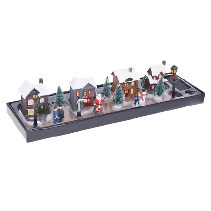 Cheqo® Kerstdorp Verlicht - Kersttafereel - Kerstdecoratie - Kerst Dorp - 14-Delige Set - Polyresin Kersthuisjes - Batterij Aangedreven