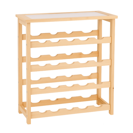 Cheqo® Luxe Houten Wijnrek - Wijn Rek Hout - Wijnflesrek - Flessenrek voor 16 Flessen - Compact Design - Grenen Hout