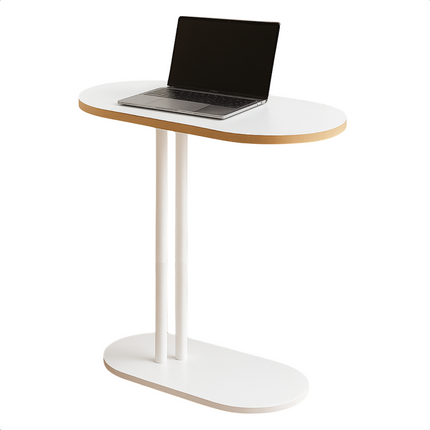 Cheqo® Moderne Bijzettafel - Salontafel Set - Bijzet Tafel Set - Laptoptafel - Banktafel - Nachtkastje - Wit Metaal - Compacte Laptoptafel - MDF