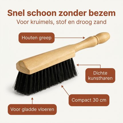 Cheqo® Handveger - Stoffer - Handstoffer - Houten Handveger - Houten Stoffer - Handveger Hout - Stoffer Hout - Handveger Zwart - Zwarte Handveger - Stoffer Zwart - Handveger voor Binnen