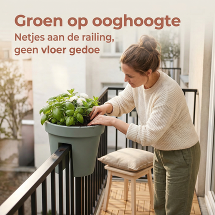 Cheqo® Ronde Balkonbak - Balkonbak Rond - Balkonbak Groen - Groene Balkonbak - Plantenbak Balkon - Balkon Plantenbak - Bloembak Balkon - Balkon Bloembak - Plantenbak Rond - Ronde Plantenbak