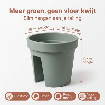 Cheqo® Ronde Balkonbak - Balkonbak Rond - Balkonbak Groen - Groene Balkonbak - Plantenbak Balkon - Balkon Plantenbak - Bloembak Balkon - Balkon Bloembak - Plantenbak Rond - Ronde Plantenbak